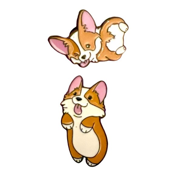 Jewelry - 🧷🐕 Pair of Adorable Corgi Dog Enamel Pins - On Black Backings